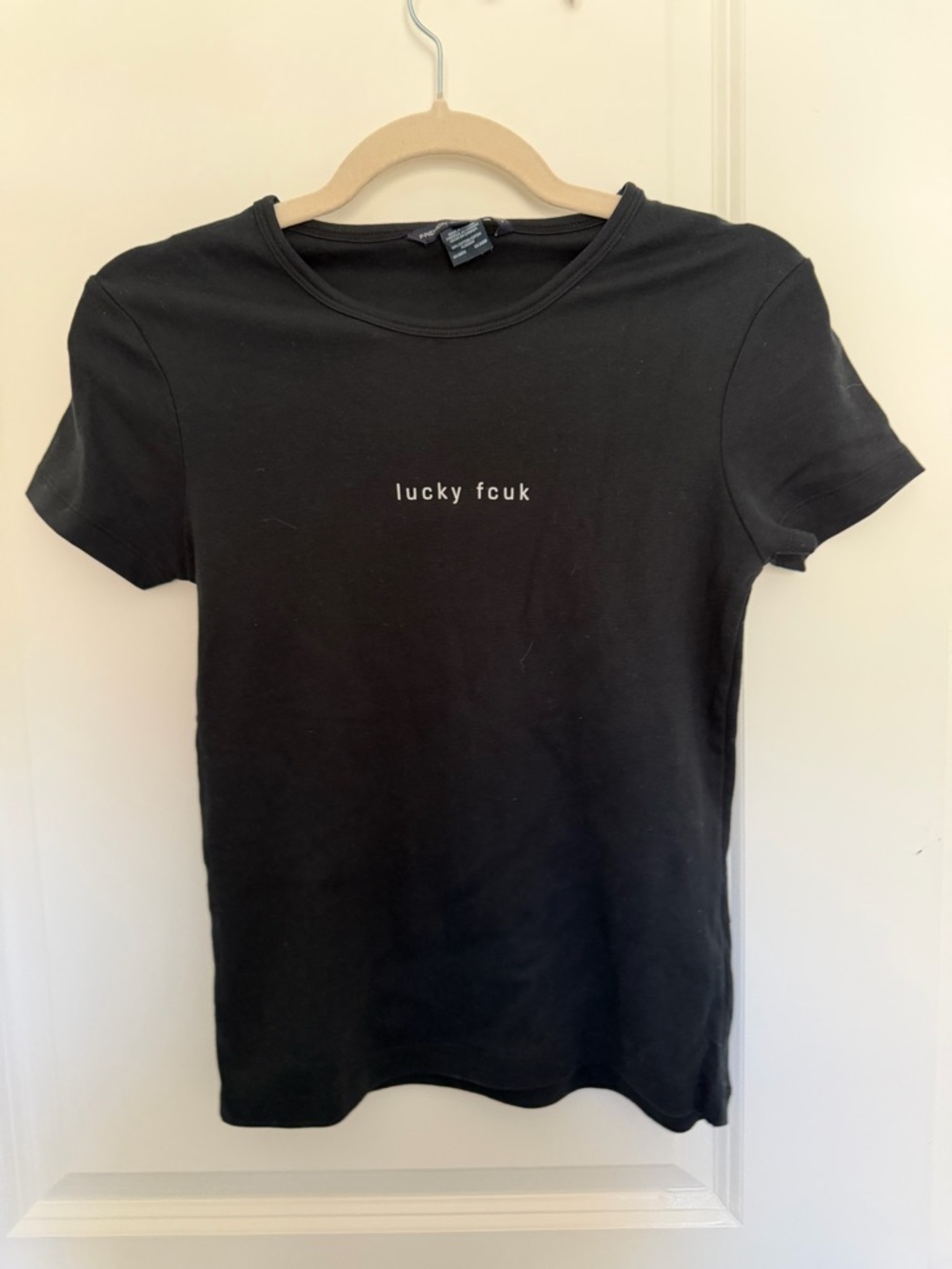 French Connection Black 'lucky fcuk' Logo Crew Tee